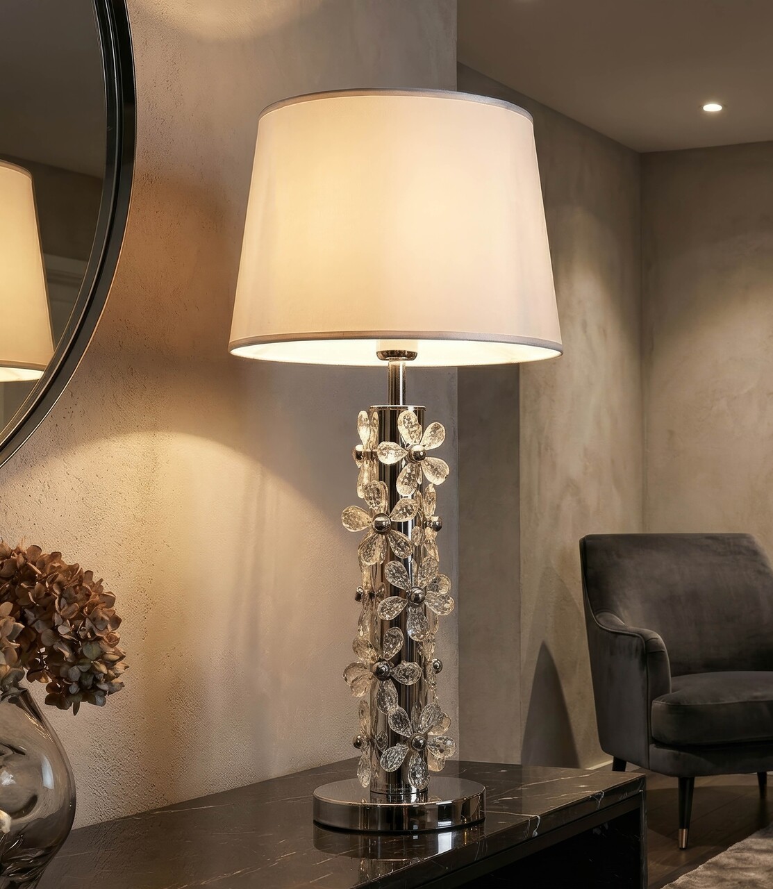 Lampa de masa, Mauro Ferretti, Flower, 1 x E27, 40W, 35x74 cm, fier/sticla, argintiu/alb - imagine 7